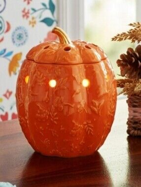 New Pioneer Woman Ceramic Embossed Pumpkin Wax Warmer - Orange Decorative Accent